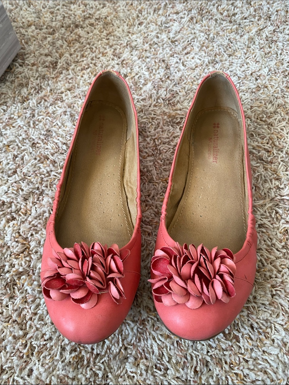 Naturalizer Coral Pink Floral Leather Ballet Flats